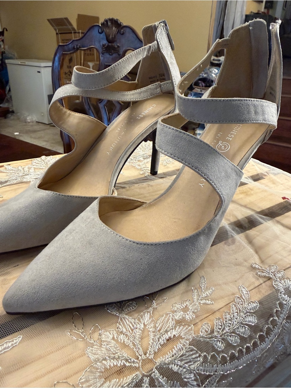 Chinese Laundry Gray Strappy Pointed-Toe Heels